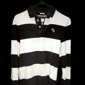 Abercrombie & Fitch Muscle L/S Polo Shirt Mens S Black White Striped Logo Rugby